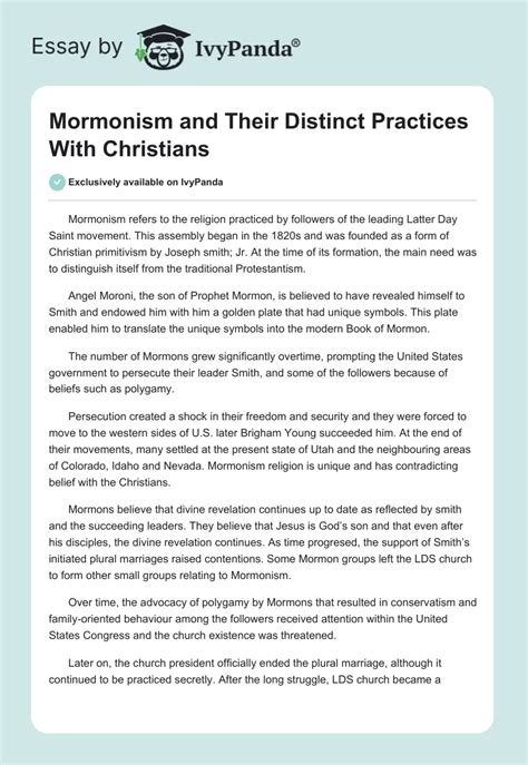 Mormonism and their distinct practices with Christians - 1458 Words ...