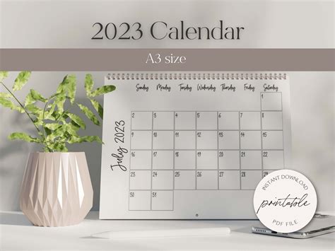 A3 2023 Calendar Printable Calendar 2023 Yearly Calendar - Etsy