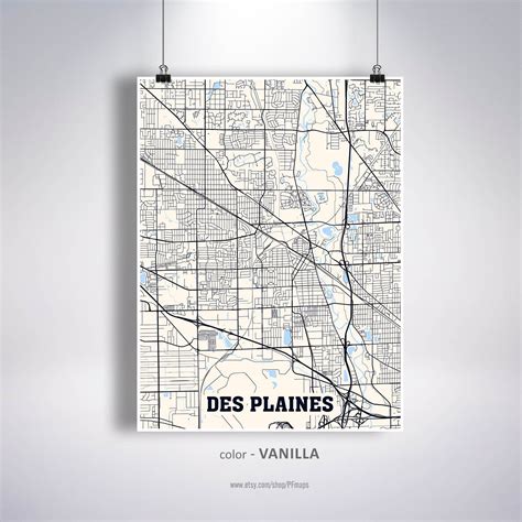 Des Plaines Map Print Des Plaines City Map Illinois Il Usa Etsy