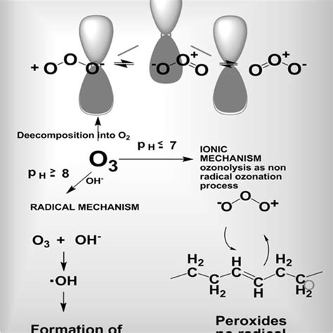 (a) Molecular structure. Radical and ionic reaction mechanisms of ozone ...