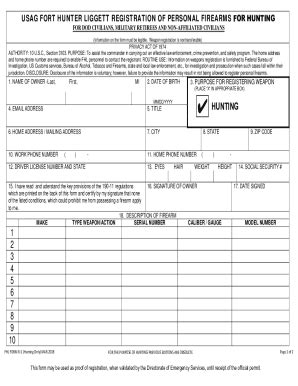 Fillable Online Personal Firearms And Weapons Registration Form Fax