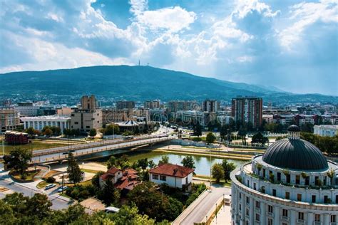 Skopje, North Macedonia - August 26, 2018: Skopje Downtown View at the ...