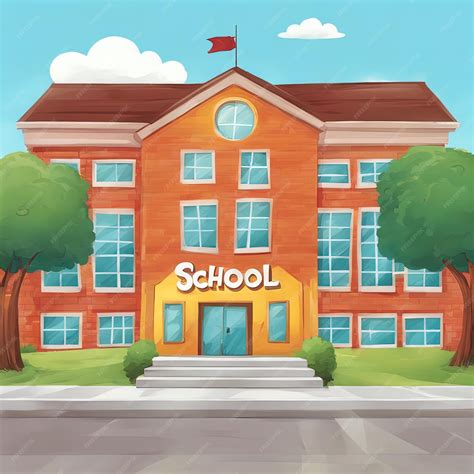 Cartoon School Building With School Flagvector Illustration School