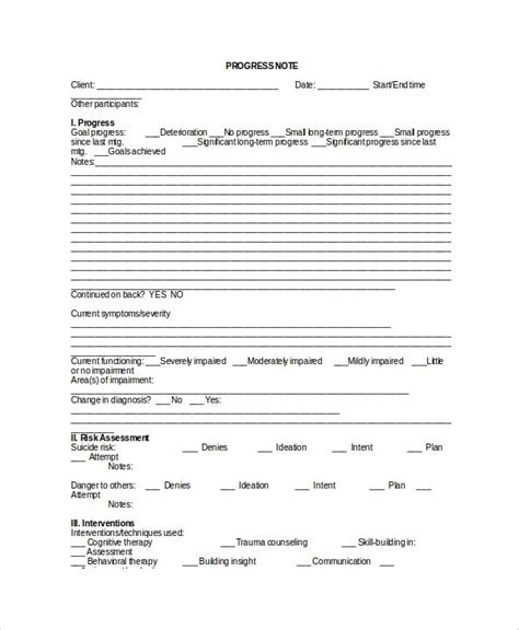 Printable Psychotherapy Progress Note Template Pdf