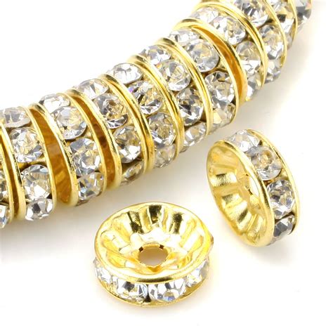 Beadnova Pcs Mm Gold Plated Crystal Rondelle Spacer Beads For