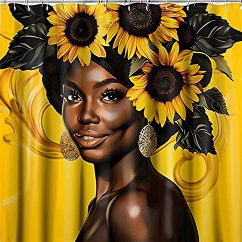 Sunflower African American Woman Shower Curtain Stunning Black And