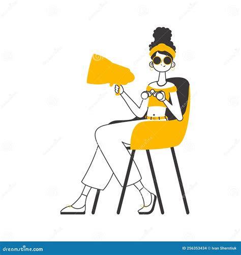 The Woman Is Holding A Bullhorn In Her Hands Linear Trendy Style