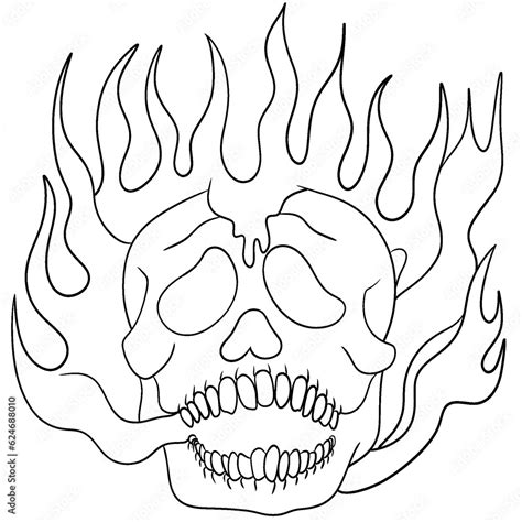 Human Skull Skull With Fire Skull Fire Black And White Drawing Coloring Book For Adults