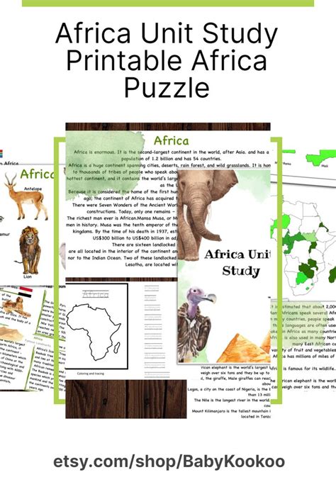 Africa Unit Study Printable Africa Puzzle Africa 3 Part Cards