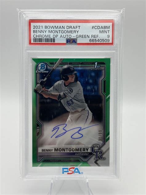 BENNY MONTGOMERY 2021 BOWMAN CHROME DRAFT AUTO Green 31 99 PSA 9 Gem