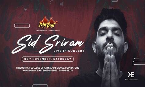 Sid Sriram Live Concert Coimbatore|Musical Events in Coimbatore, Tamil ...