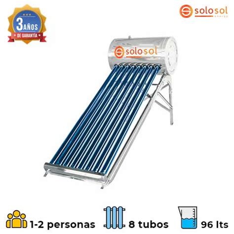 Calentador Solar Solosol 8 Tubos Baja Presión 96 Litros LedsBeSolar