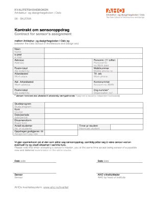 Fillable Online Web Aho Kontrakt Om Sensoroppdrag Arkitektur Og