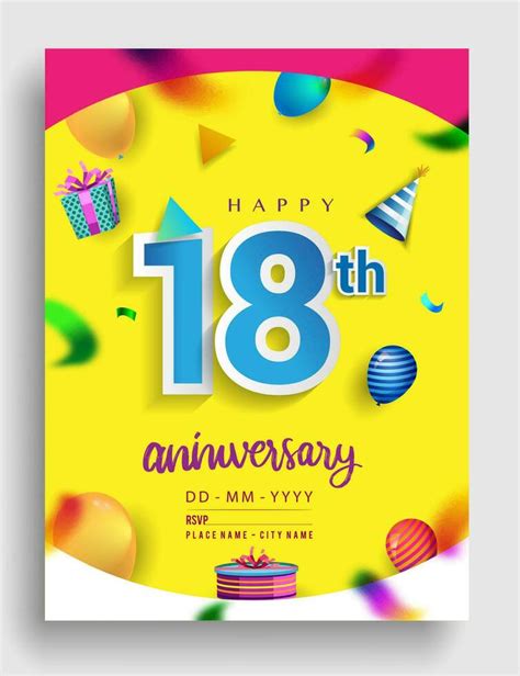 10th Years Anniversary Invitation Design With Gift Box And Balloons