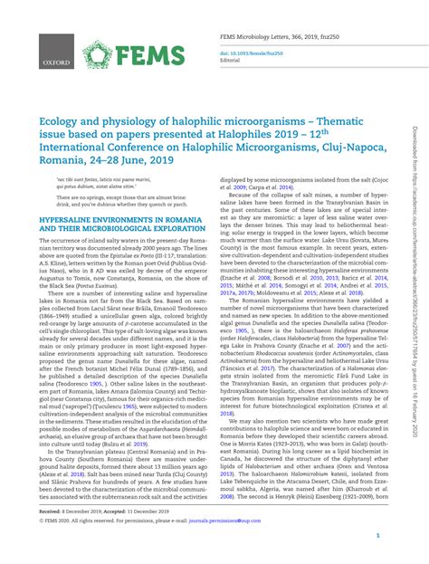 (PDF) Ecology and physiology of halophilic microorganisms - Thematic ...