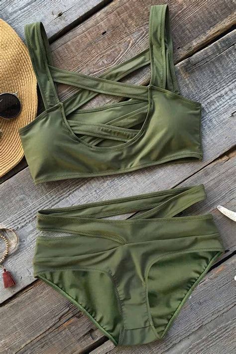 Cupshe Cross Me Olive Green Bikini Set Green Bikini Set Olive Green