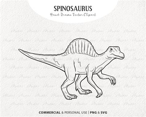 Spinosaurus Dinosaur Vector Clipart Hand Drawn Dino Line Art Etsy