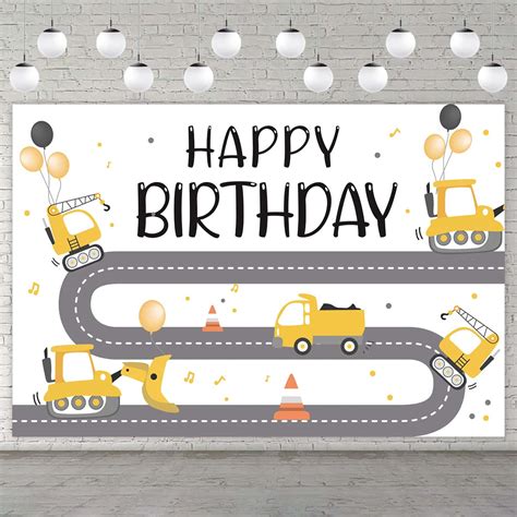 Buy Construction Excavator Happy Birthday Banner Backdrop Background