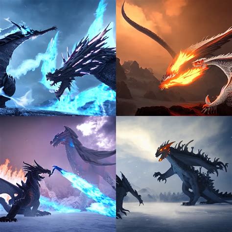 A Fire Dragon And An Ice Dragon Fight In The Sky Stable Diffusion