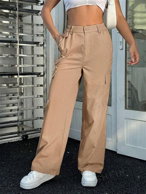 Shein Ezwear Frauen Einfarbige Coole Cargo Hose F R Den T Glichen