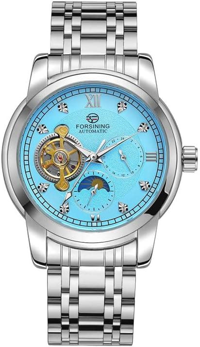 FORSINING Stainless Steel Tourbilion Moon Phase Automatic Mechanical