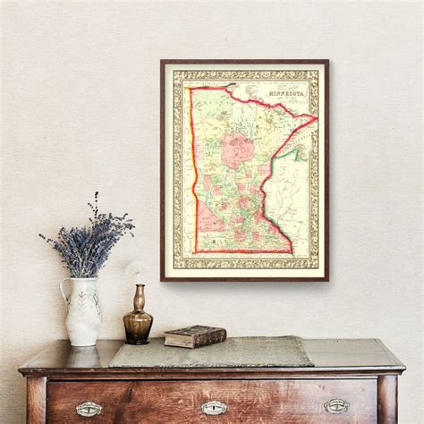 Vintage Map Of Minnesota 1862 By Teds Vintage Art