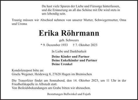 Erika Röhrmann Gedenken Nordsee Zeitung