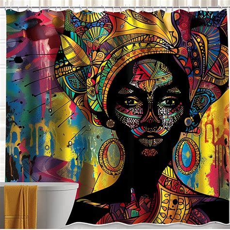 Bold And Beautiful African American Woman Shower Curtain Vibrant Tribal Motifs Stunning Design