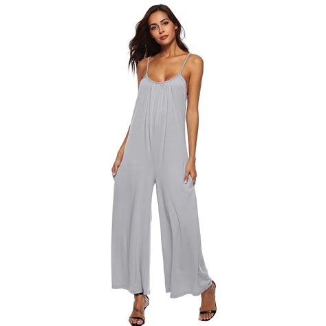 Summer Vacation Jumpsuits Women 2018 Spaghetti Strap Loose Wide Leg