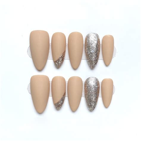 Handmade False Nail Nude Almond French Long Press On Nails For Nail Art