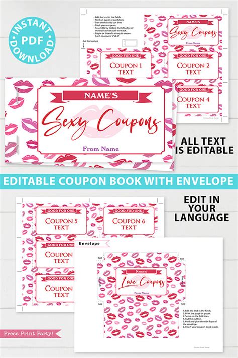 Love Coupon Book Printable Lips Press Print Party