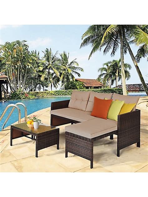 Costway 3pcs Patio Wicker Rattan Sofa Set Outdoor Sectional