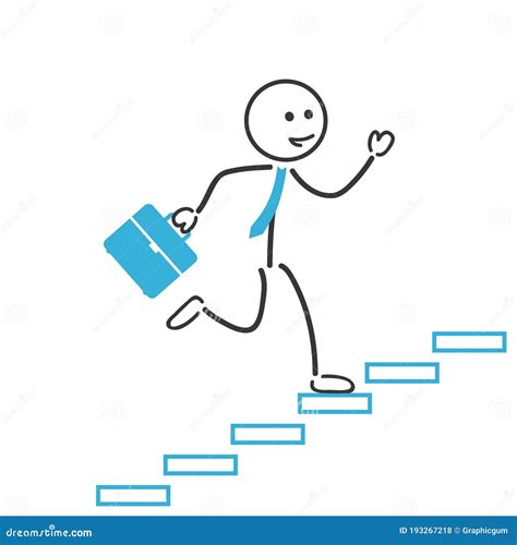 Business Man Run Up Stairs Stick Man Cartoon Figure Stock Vector