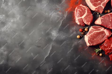 Premium AI Image | A black background with meat on it and a red ...