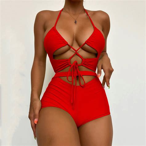 Swimsuit Women Sexy Solid Color Backless Bikini One Pieces Swimwear Swimsuit Beachwear Set