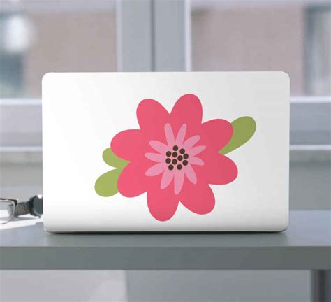 Simple flower silhouette laptop sticker - TenStickers