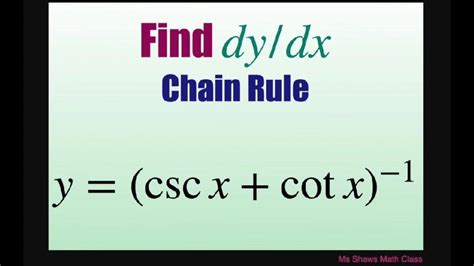 Find The Derivative Dydx Using Chain Rule For Y Csc X Cot X 1 Youtube