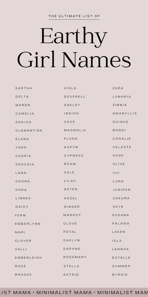 The Ultimate List Of Earthy Girl Names In Black And White On A Pink