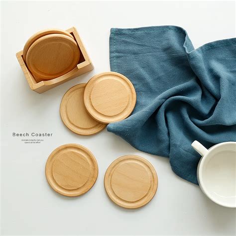 Pcs Beech Wood Coasters Cup Bowl Pad Placemat Coffee Tea Cup Pads Mats