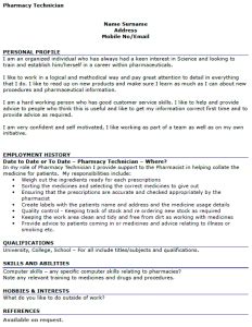 Pharmacy Technician Cv Example Icover Org Uk