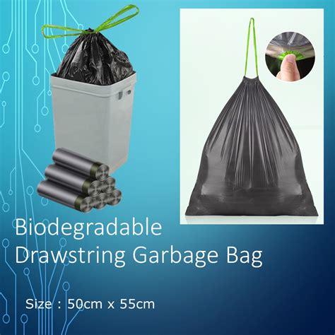 60 Pcs Biodegradable Drawstring Garbage Bag Eco Friendly Trash Bag With