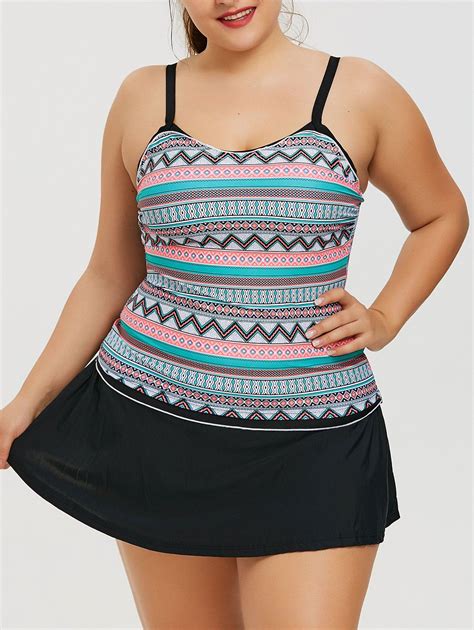 17 Off 2021 Plus Size Skirted Print Tankini Swimwear In Colormix