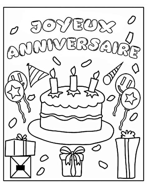 Coloriage Joyeux Anniversaire avec Cupcake et Ballons télécharger et