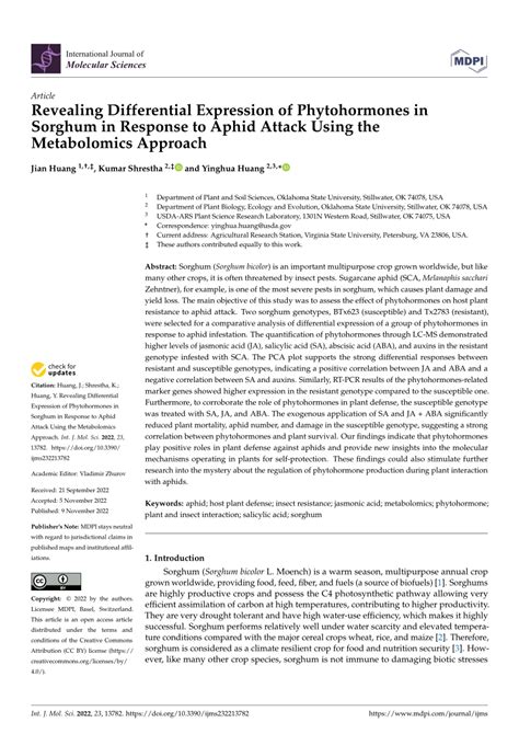 Pdf Revealing Differential Expression Of Phytohormones In Sorghum In