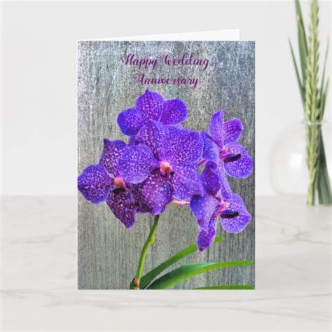 Wedding Anniversary Card with Purple Orchids | Zazzle.com