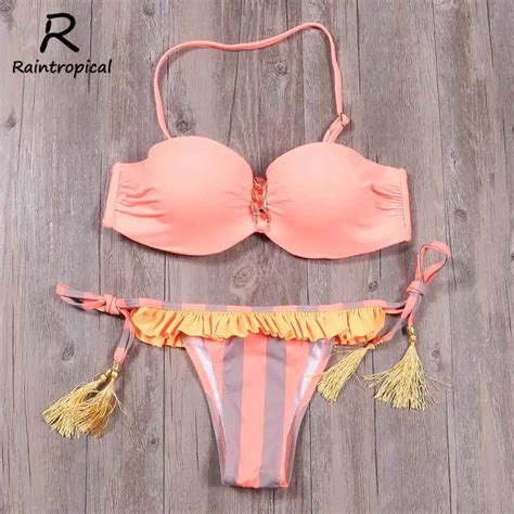 Raintropical Women Brazilian Bikini Set Sexy Low Waist Swimsuit Push Up