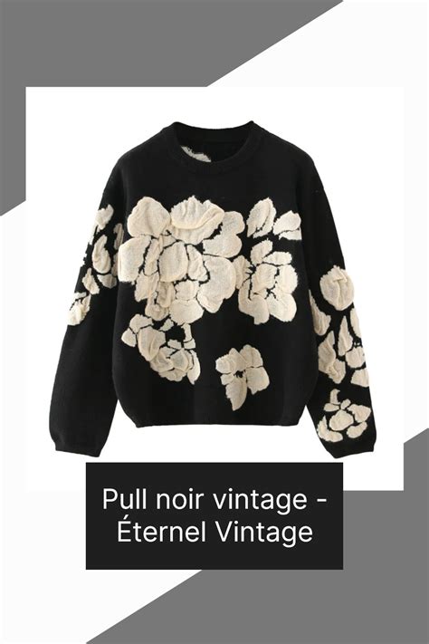 Pull Noir Vintage Floral Print Sweater Oversized Black Sweater