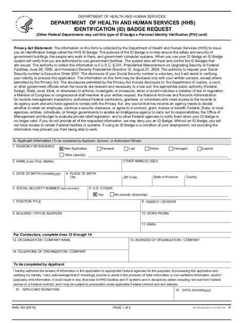 Fillable Online FORM HHS 745 Department Of Health And Human Services