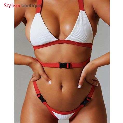 Belt Buckle Bikini Sexy Women Swimsuit High Waist Swimwear Brazilian