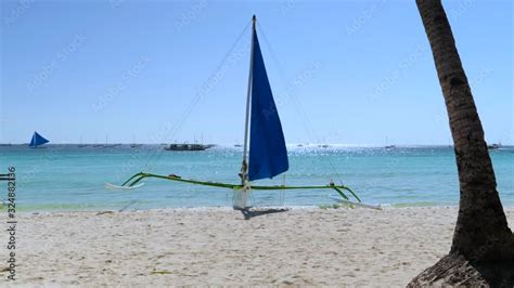 Slow Motion Of Traditional Paraw Sailing Boat From Native Visayas Is